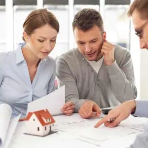 couple consulting with the builder